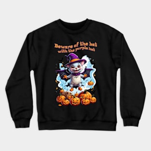 Funny Halloween bat lands on a pumpkin patch Crewneck Sweatshirt